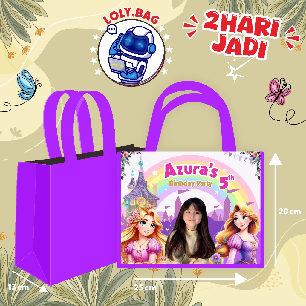 

Tas Ultah / Tas Ulang Tahun Murah/Goodie bag murah/souvenir ultah/Tas tema RAPUNZEL