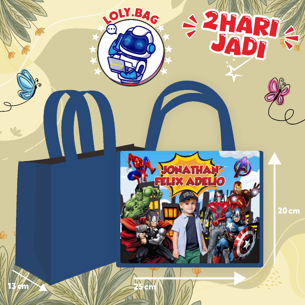 

Tas Ultah / Tas Ulang Tahun Murah/Goodie bag murah/souvenir ultah/Tas tema Superhero / Avengers