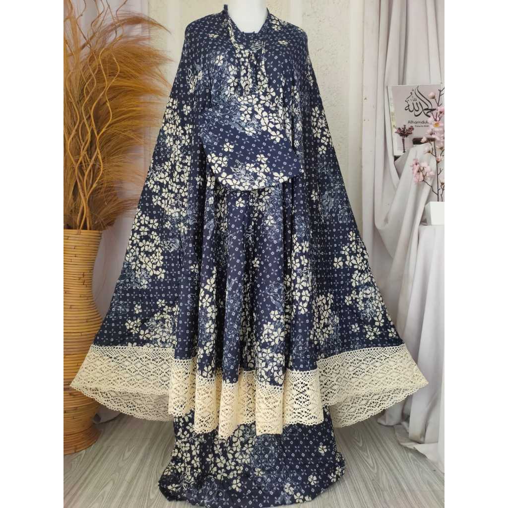MUKENA DEWASA JUMBO MOTIF BUNGA ETNIK RENDA BESAR / MUKENA RAYON