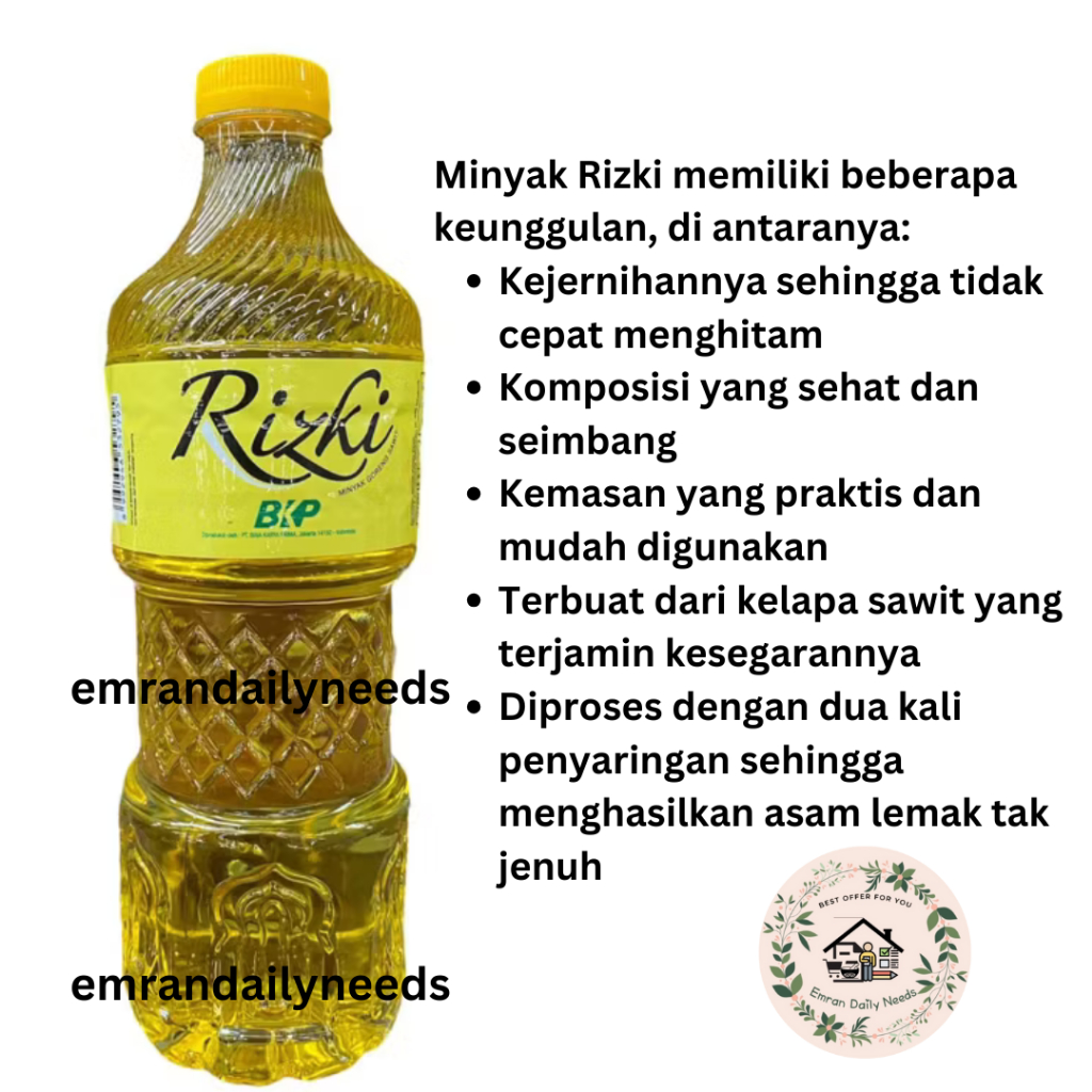 

Minyak Goreng Rizki 850ml Kemasan Botol