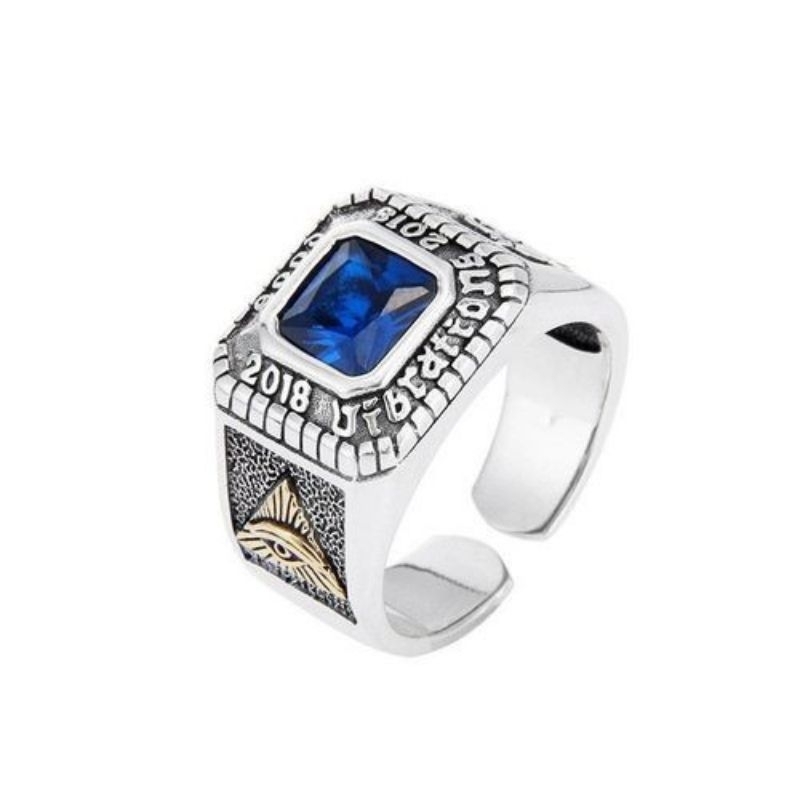Cincin Mata Zircon Biru / Illuminati Blue Diamond / Ring Of Eye Resizable