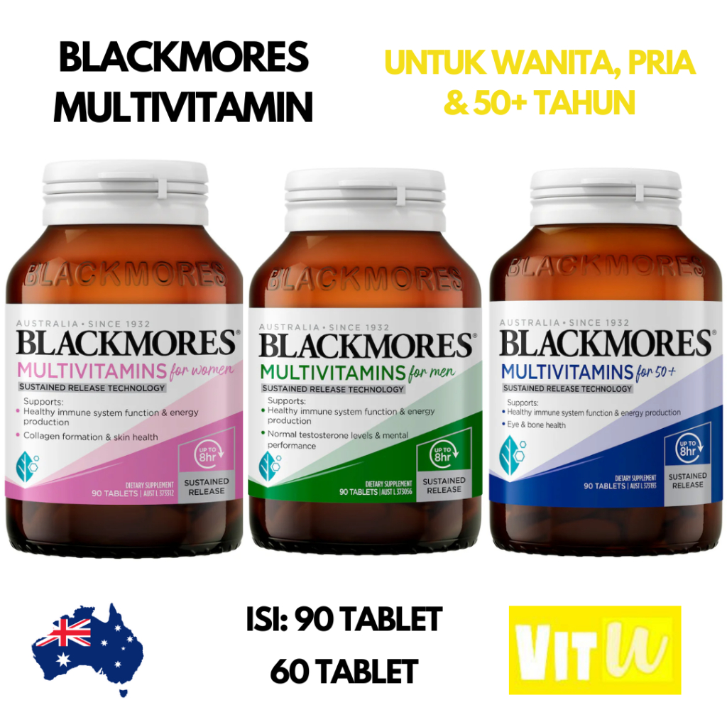Blackmores Multivitamin for Women 90 Tablets | Men Multi | 50+ Multivitamins untuk Wanita & Pria 60
