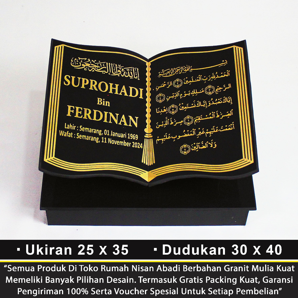 Batu Nisan Maesan Makam Granit Model Bentuk Buku Alquran Kijing Kuburan Dudukan Full Lengkap Set