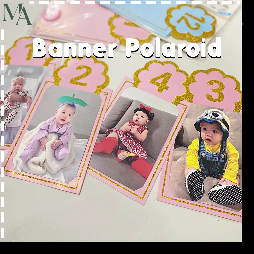 Banner Happy Birthday Bunting Flag Polaroid 1-12 Month Baby Photo Aksesoris Ulang Tahun