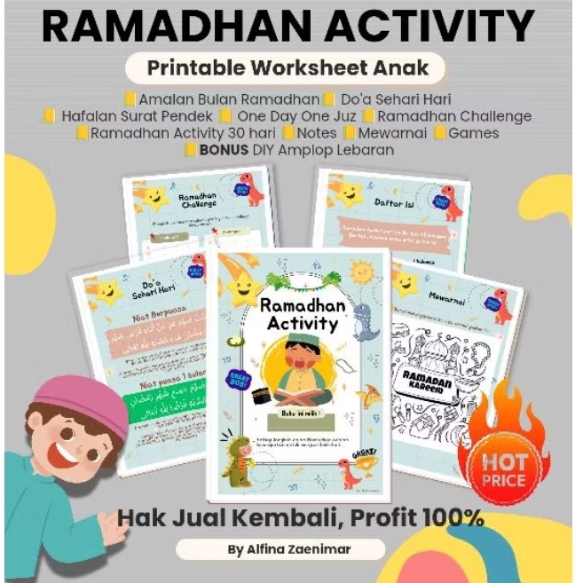 WORKSHEET PRINTABLE JURNAL RAMADHAN ANAK TEMA DINOSAURUS / RAMADAN ACTIVITY ANAK - PRINTABLE