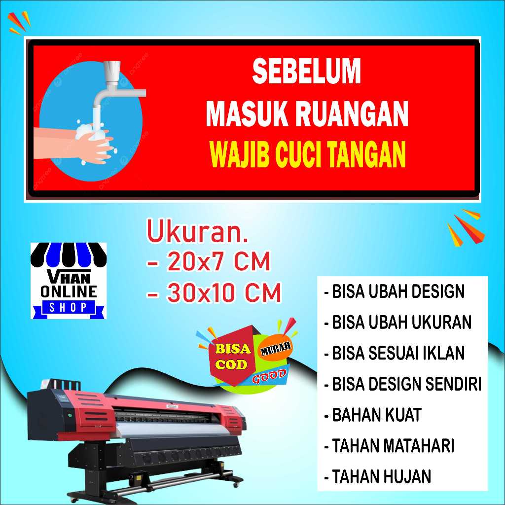 

Cetak Stiker Tulisan Wajib Cuci Tangan Bahan Cerah Merah
