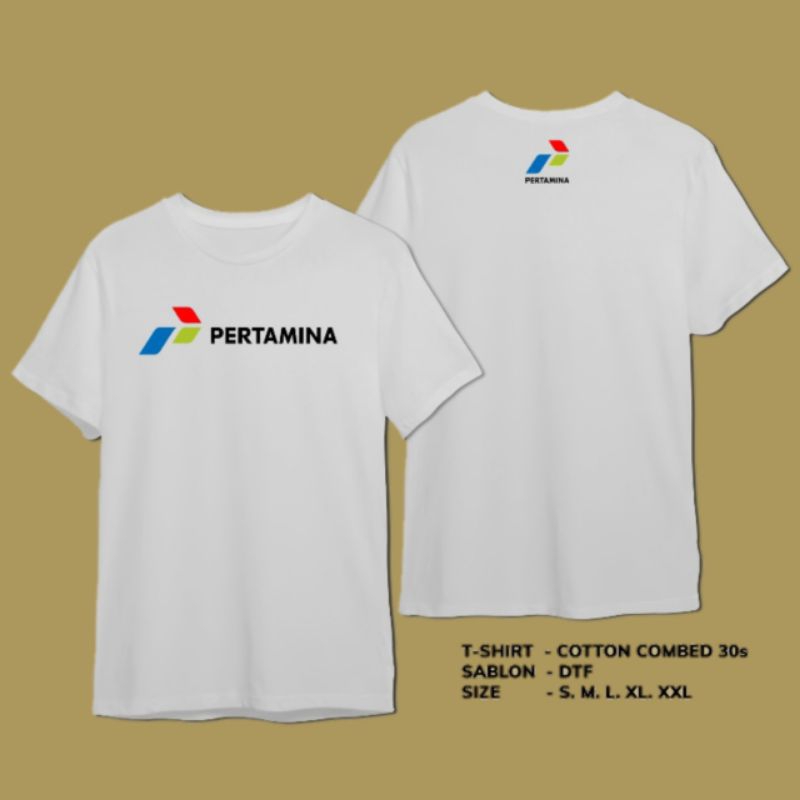 custom kaos shirt Pertamina belakang logo Pertamina bisa untuk pria dan wanita