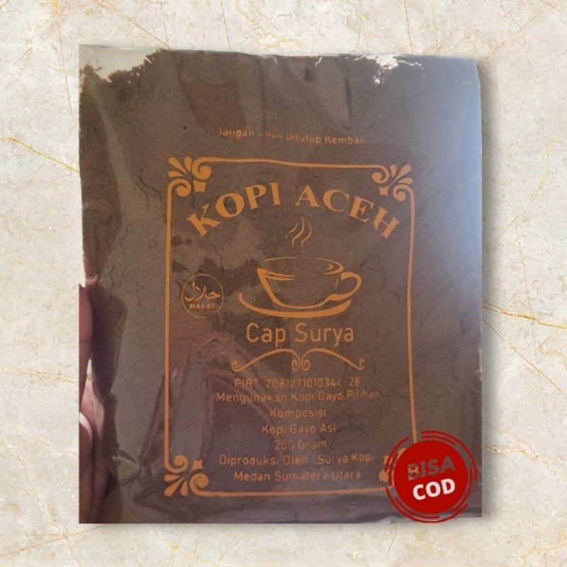 

Kopi Aceh Kopi Gayo Asli Cap Surya Halal 200gr