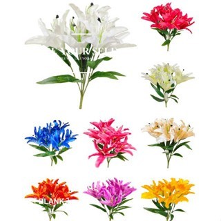 Terlaris Bunga L2 Lily Latex Jumbo 7 Cabang Artificial Semi Latex Premium, bunga Lily palsu /