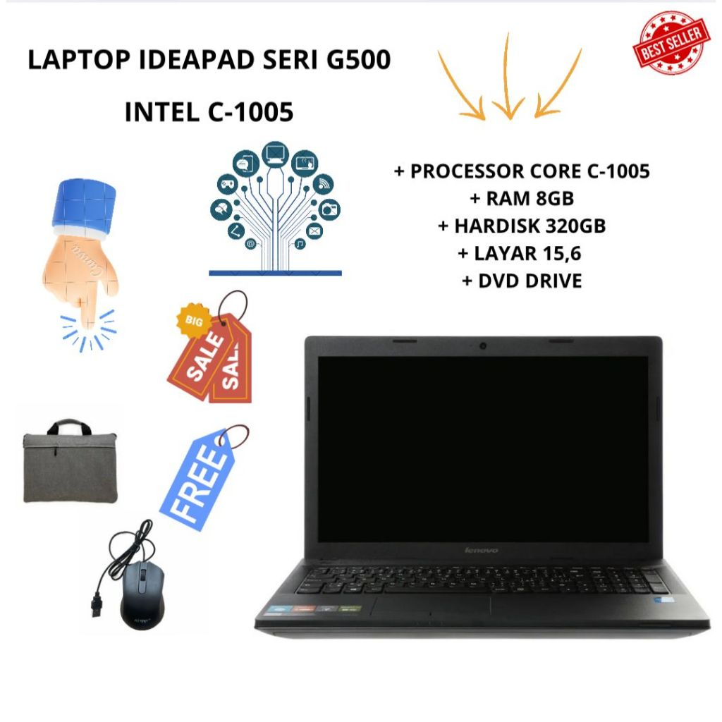 LAPTOP IDEAPAD G500, 310, 300, 330 CORE CELERON C1005, I3, N3060, C-3867, N4000 RAM 8GB, HARDISK 320