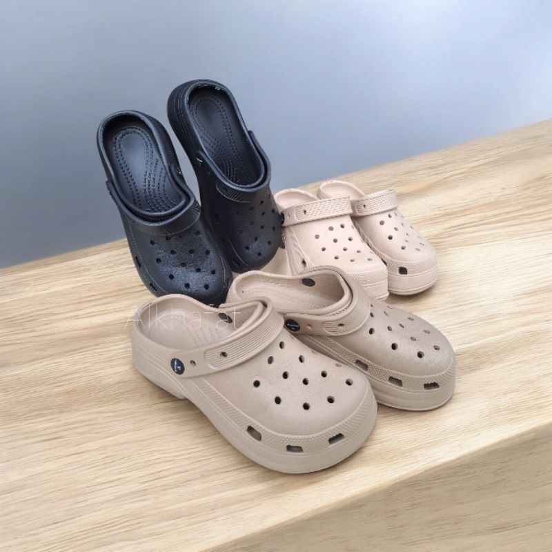 sandal baim wanita wedges polos tinggi