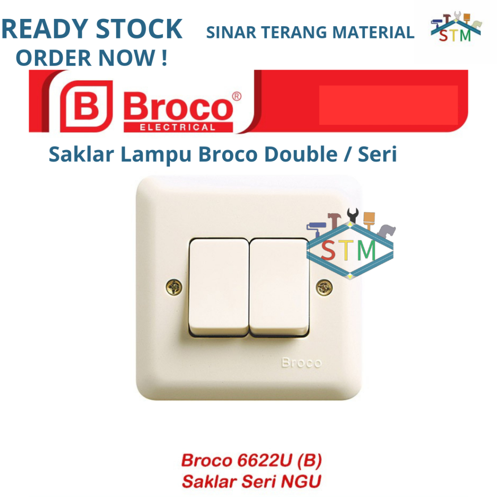Saklar Lampu Broco Seri Inbow New Gee / Saklar Lampu Broco Double Tanam Tembok 6622U