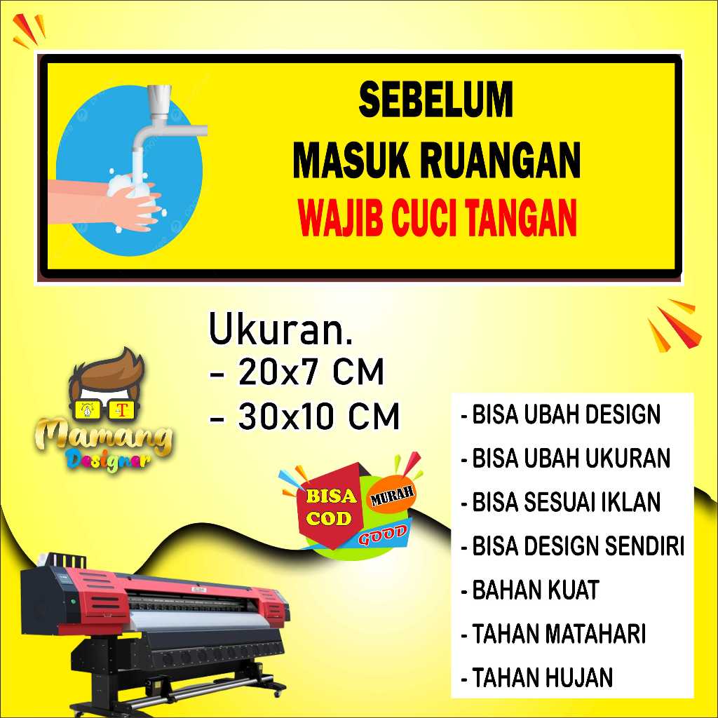 

Sticker Tempelan Kata Kata Wajib Cuci Tangan Bahan Glosy Kuning