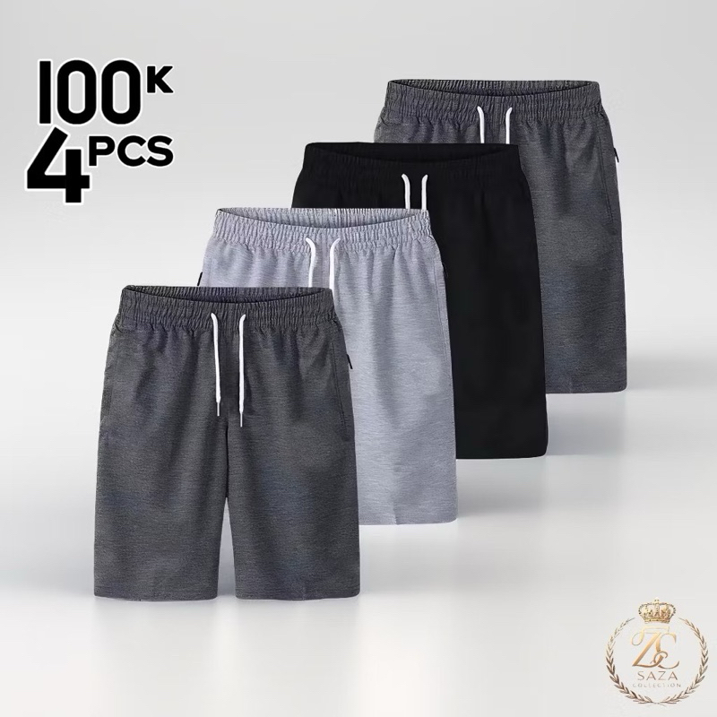 (4Pcs) Celana pendek Broadshort Baby Terry Premium Saku Pria Wanita
