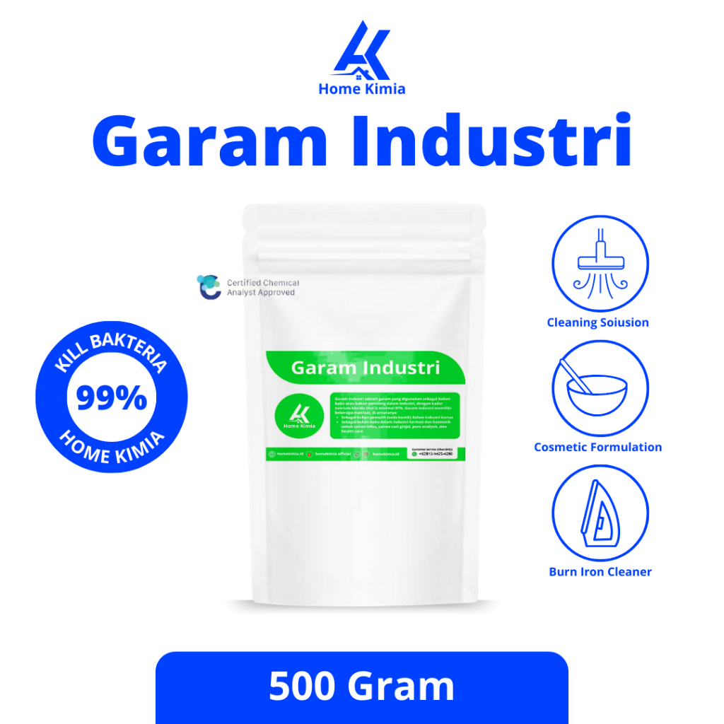 

Garam Industri - Garam NaCl dan Garam Kebersihan Non Yodium Cosmetic Grade / Natrium Klorida 500 gr