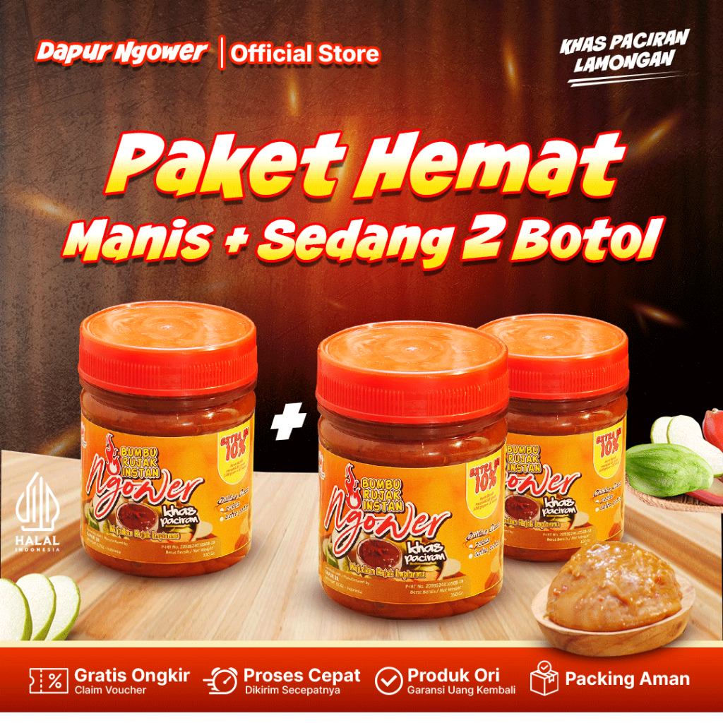 

Dapur Ngower Bumbu Sambal Rujak Buah Manis Pedas Extra pedas 100% Halal Ngower Khas Paciran Lamongan