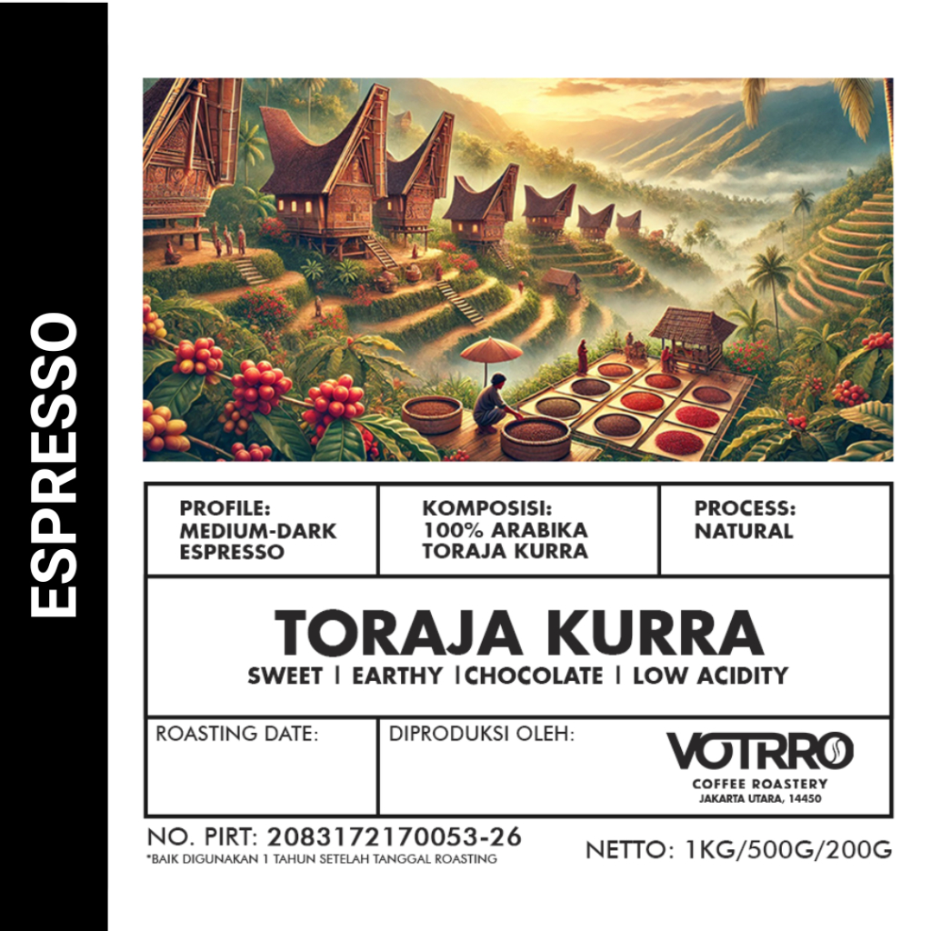 

Biji Kopi Bubuk Arabika Natural Toraja Kurra Sulawesi Arabica Coffee Bean Espresso VOTRRO