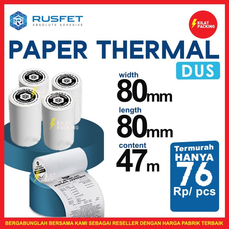 

Kertas Thermal Struk Kasir Paper Thermal 80x80mm Rusfet Dus Ekspedisi