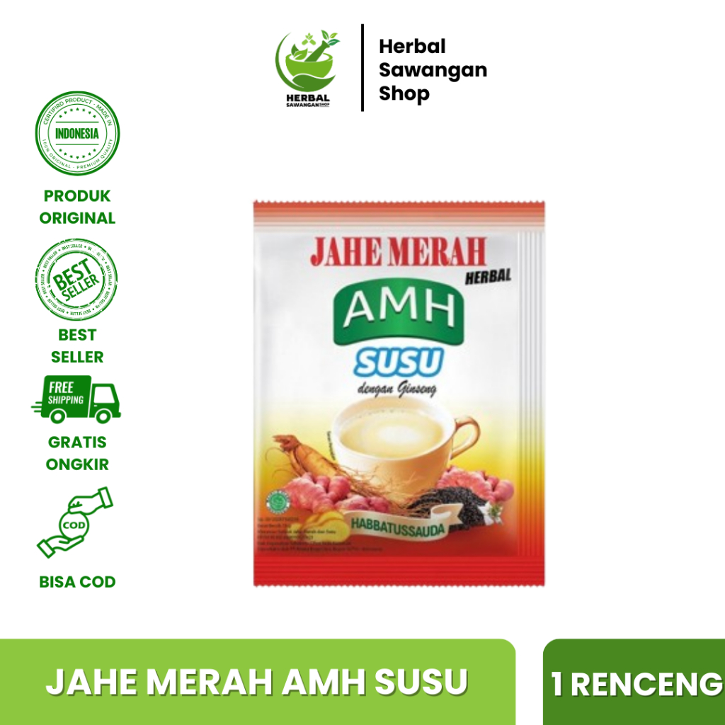 

Jahe merah AMH Susu Dengan Ginseng Dan Habbatussauda | Per renceng 10 sachet