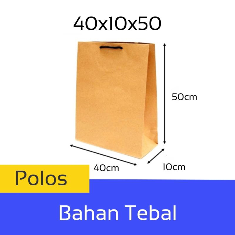 Paper Bag Coklat Polos Custom Kado Bahan Tebal Ukuran 40x10x50