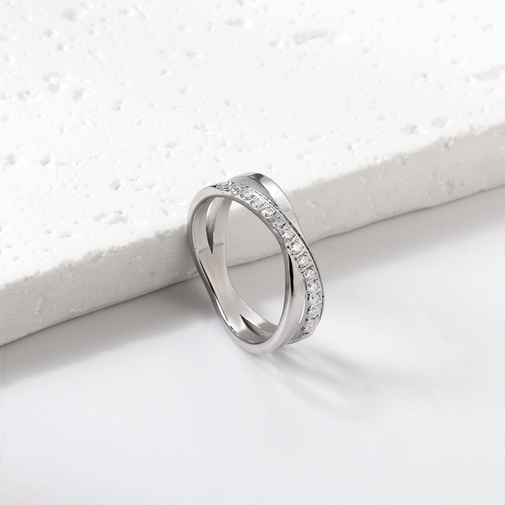 Cincin Wanita Silver Cincin Tunangan Simple Korean Titanium Anti Karat - Agnes
