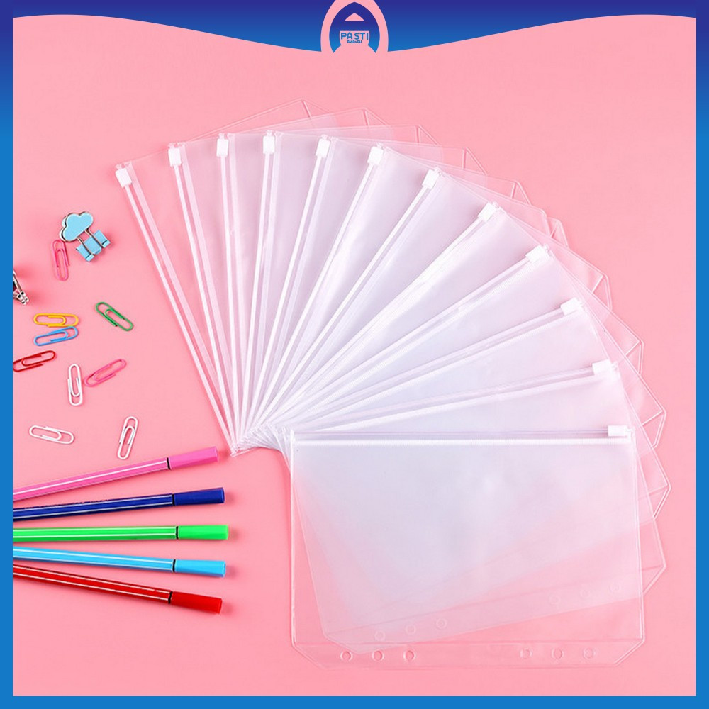 

Transparent Hand Book Bags Ziplock 6 Hole / Zipper Pocket Binder A6 Transparent Pouch Tempat Uang Pasti Amanah C1105