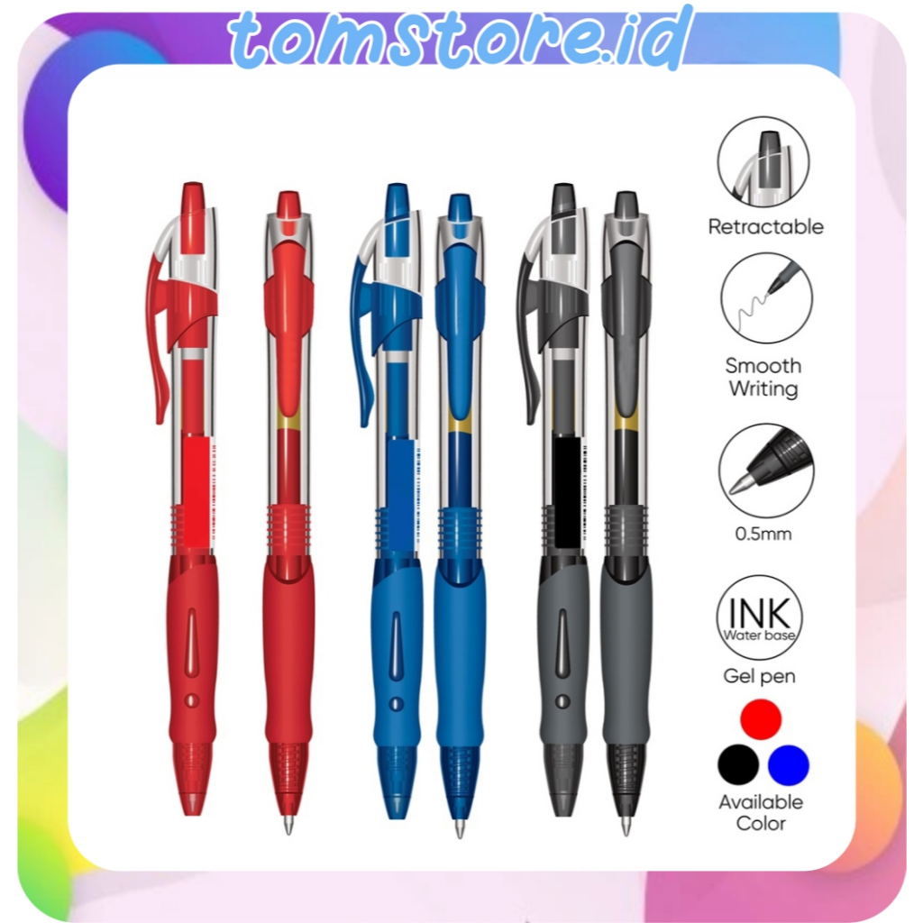 

TOMSTORE.ID GEL PEN GP-265 Q GEL BOLPEN PULPEN BULLET TIP MURAH BLACK HITAM GP 265 PENA 0.5 MM MERAH BIRU GP265Q S059