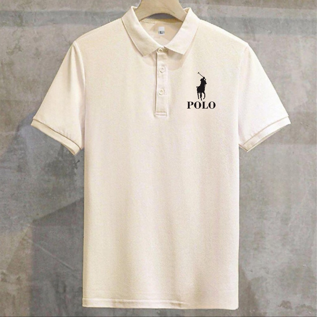 COD T-shirt Kaos Polo Kerah LOGO POLO Text HITAM Baju Polo Motif Giordano 8 Quality Premium Bahan Pi