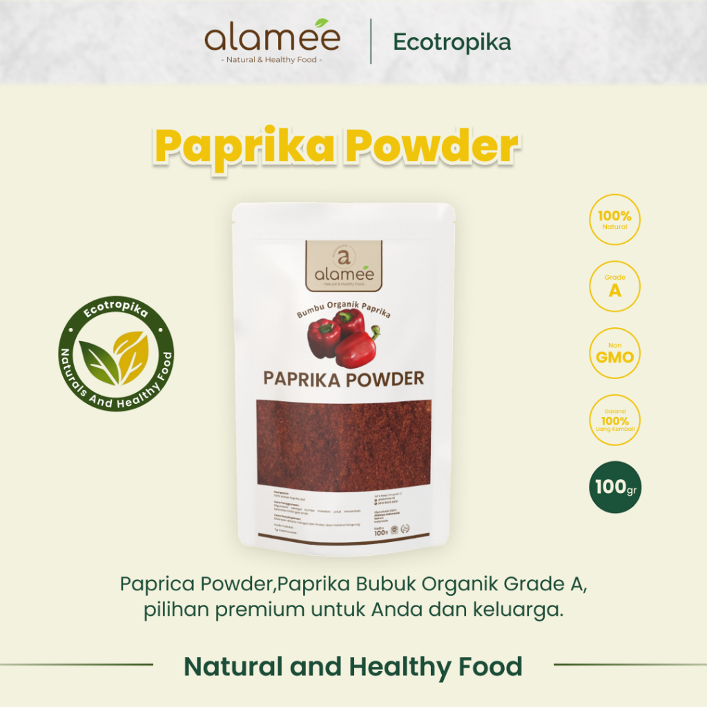 

Paprika Bubuk Seasoning Powder Ground Bumbu Dapur Instan Organik Murni Asli Tanpa Campuran 100 Gram