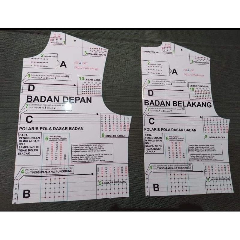 

Penggaris Pola Dasar Badan Depan dan Belakang