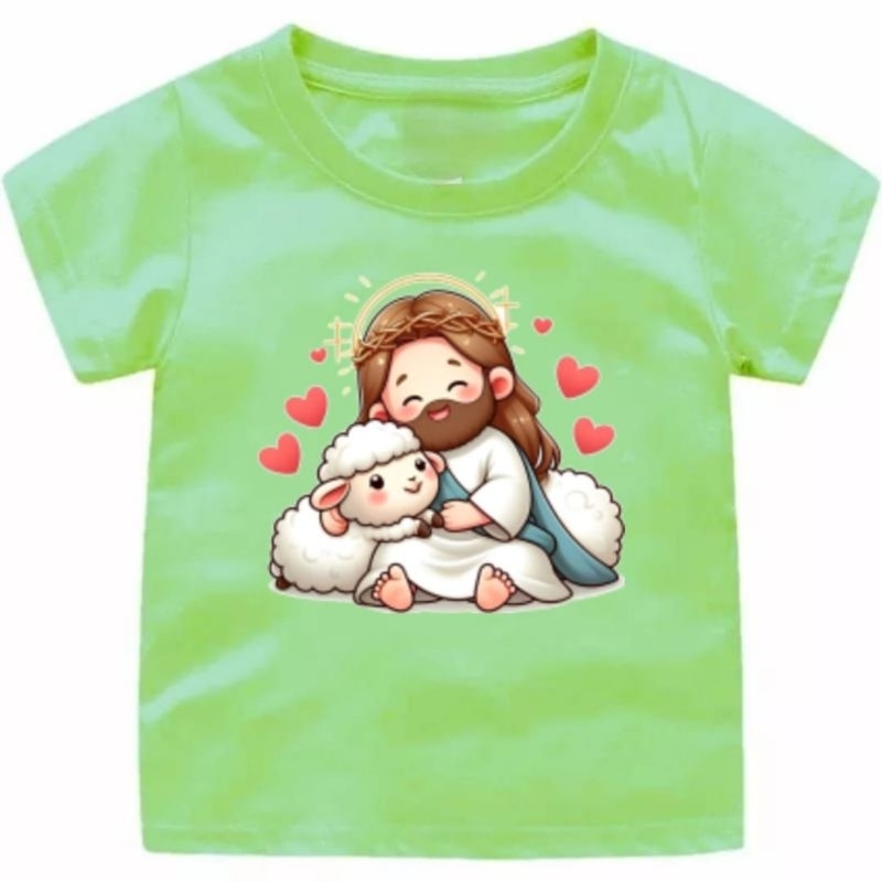 BAJU PASKAH/KAOS ROHANI KRISTEN ANAK COWOK CEWEK 1-12TAHUN/REMAJA/DAN DEWASA GAMBAR YESUS DAN DOMBA/