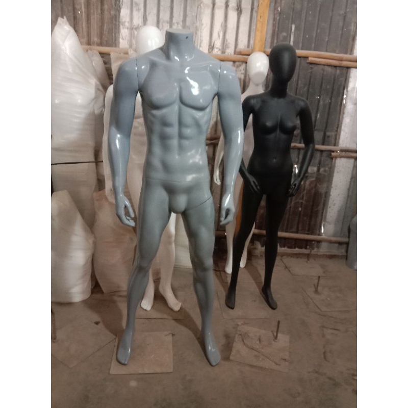 patung manekin full body sport pria tanpa kepala silver
