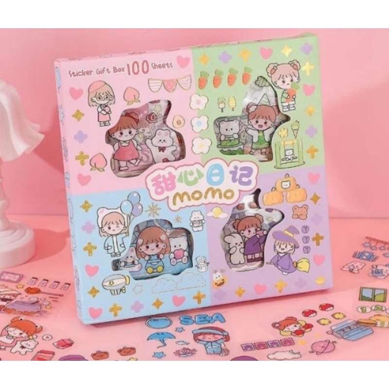 

Stiker kotak Sticker karakter momo Stiker Motif labubu isi 100 pcs dan 25pcs