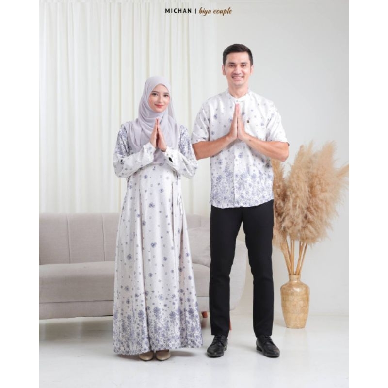 Baju Couple Lebaran warna putih sarimbit lebaran warna putih Couple Biya Michan baju couple size jum