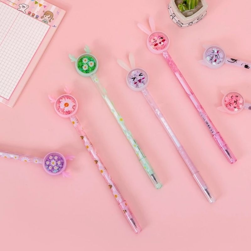 

Pulpen Gel Karakter Lucu Payet Glitter Daisy, Bunny, Fast Food Burger