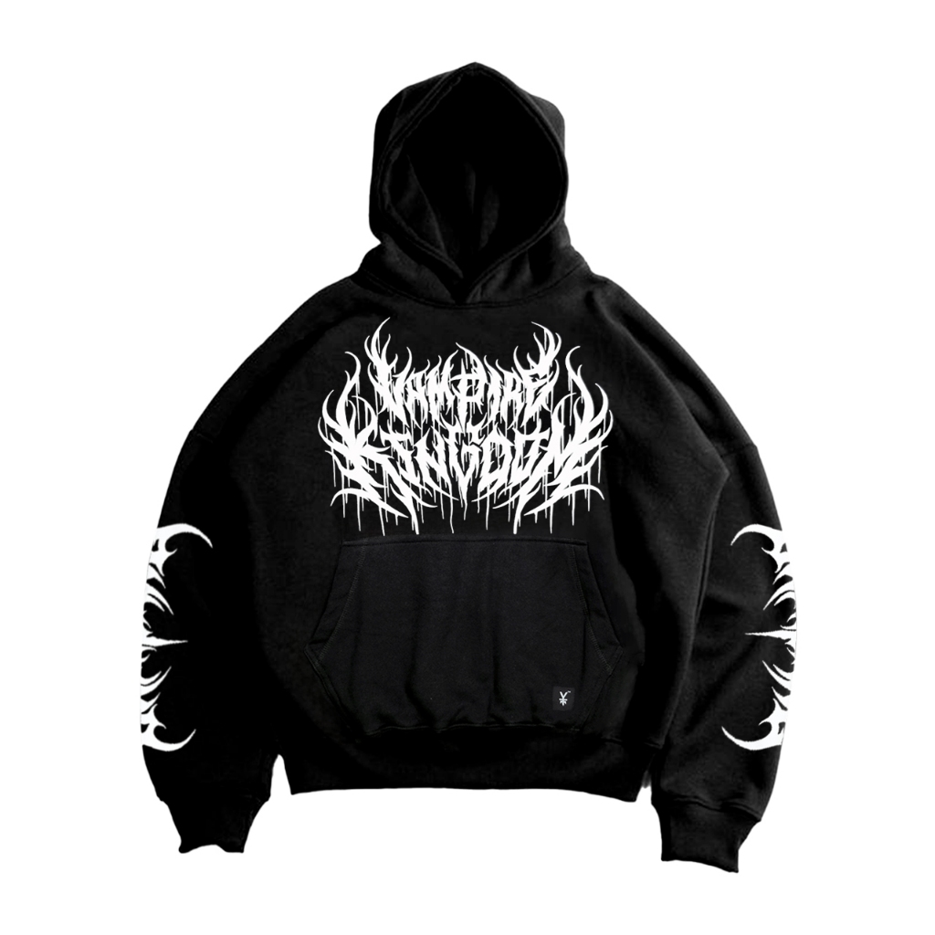Hoodie Boxy Oversize Pria Wanita Fleece 330 Gsm Phantera Hitam Vampire Kingdom