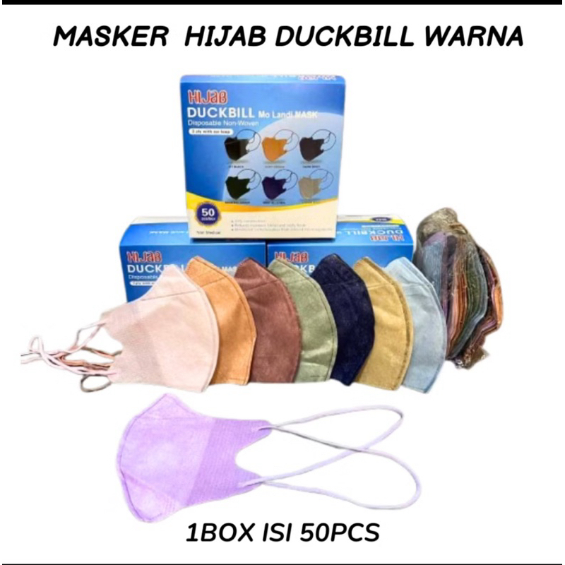 Hijab 3 Ply Duckbill Mix Warna Garis Hidung Masker Dewasa Headloop Warna Warni 1 Box isi 50 Pcs Filt