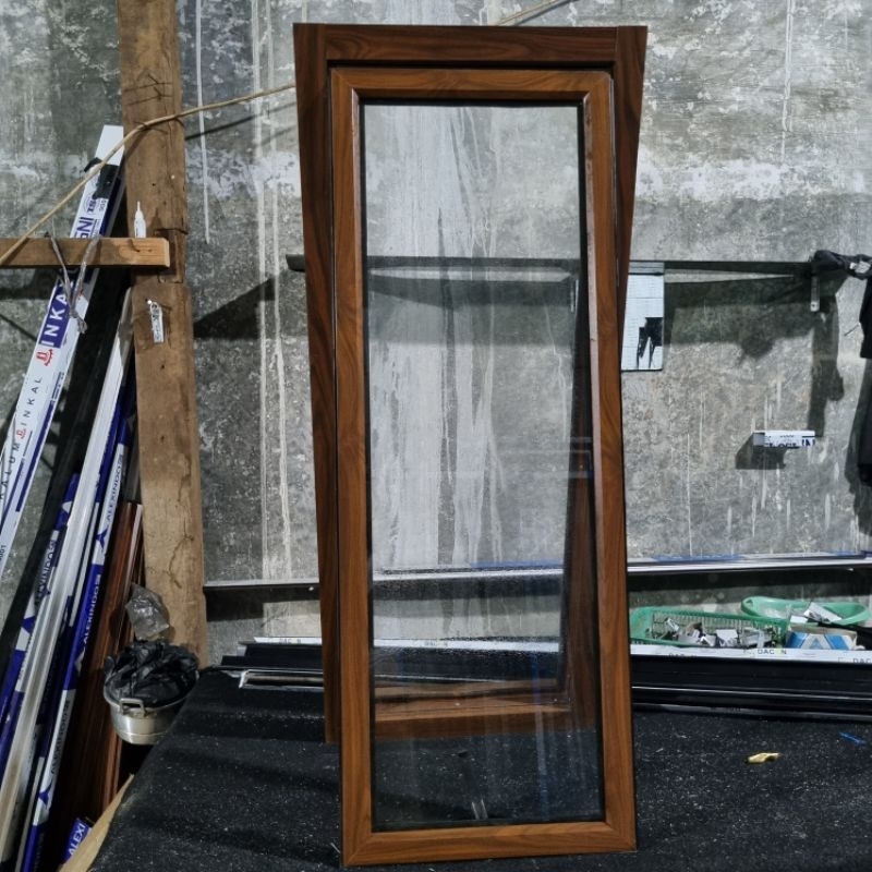 kusen jendela single serat kayu aluminium