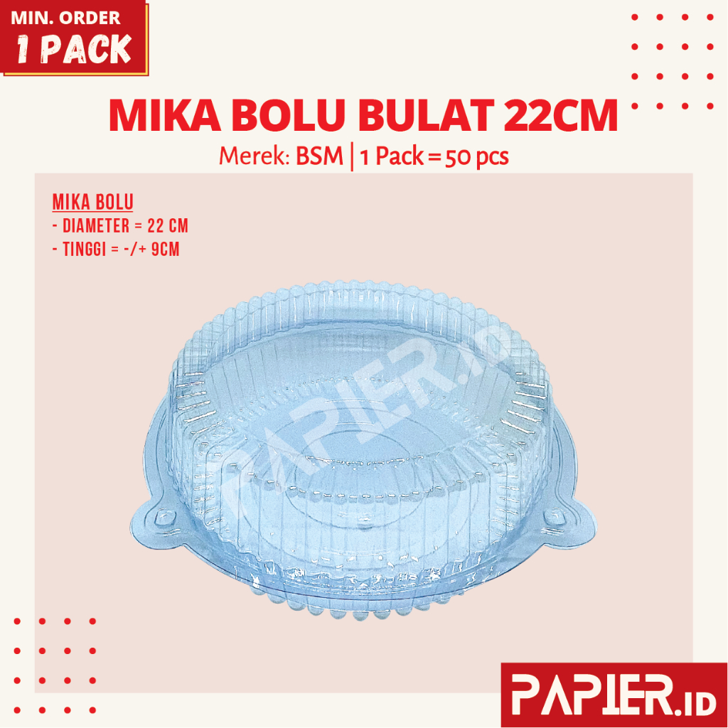 (isi 50pcs) Mika Bolu Sifon Bulat Ukuran Diameter 22 cm - Box Plastik Chiffon Cake