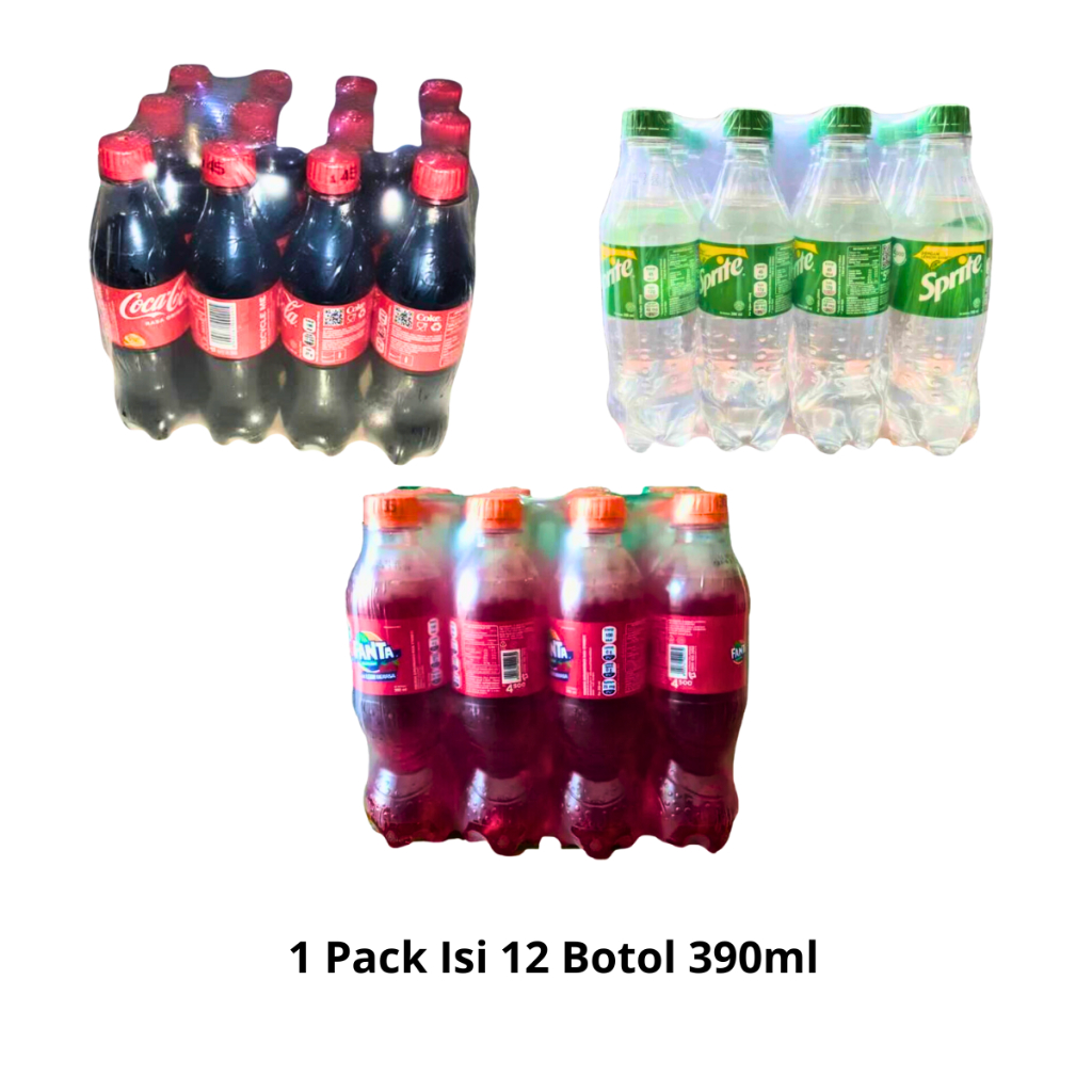 

Coca Cola, Fanta, Sprite 390ml 1 Pack 12 Botol