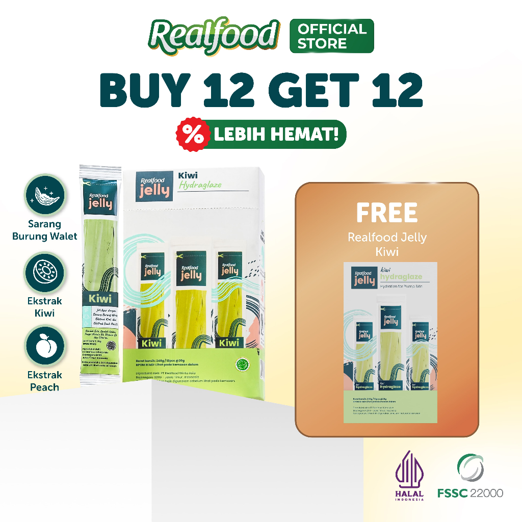 

BUY 12 GET 12 Realfood Jelly Kiwi Sarang Burung Walet dengan Omega 3, Omega 6, Vitamin B3 dan B5