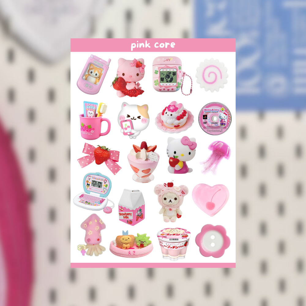 

PINK CORE DECO STICKER SHEET FOR JOURNALING SCRAPBOOK DECO PHONECASE TINCASE WALLET NOTEBOOK