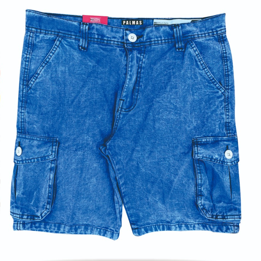 Celana Cargo Jeans Pendek Pria IceBlue Snow Wash