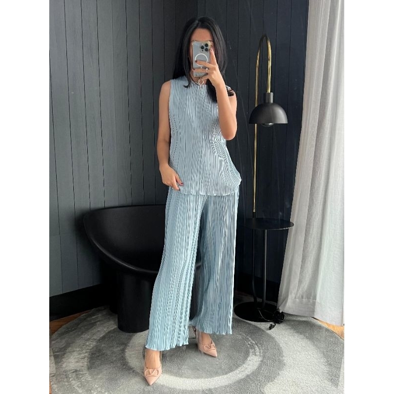 Setelan Wanita Oneset / Set Plisket Wanita Tanktop / Oneset Tangtop Kulot Plisket /Atasan Plisket /K