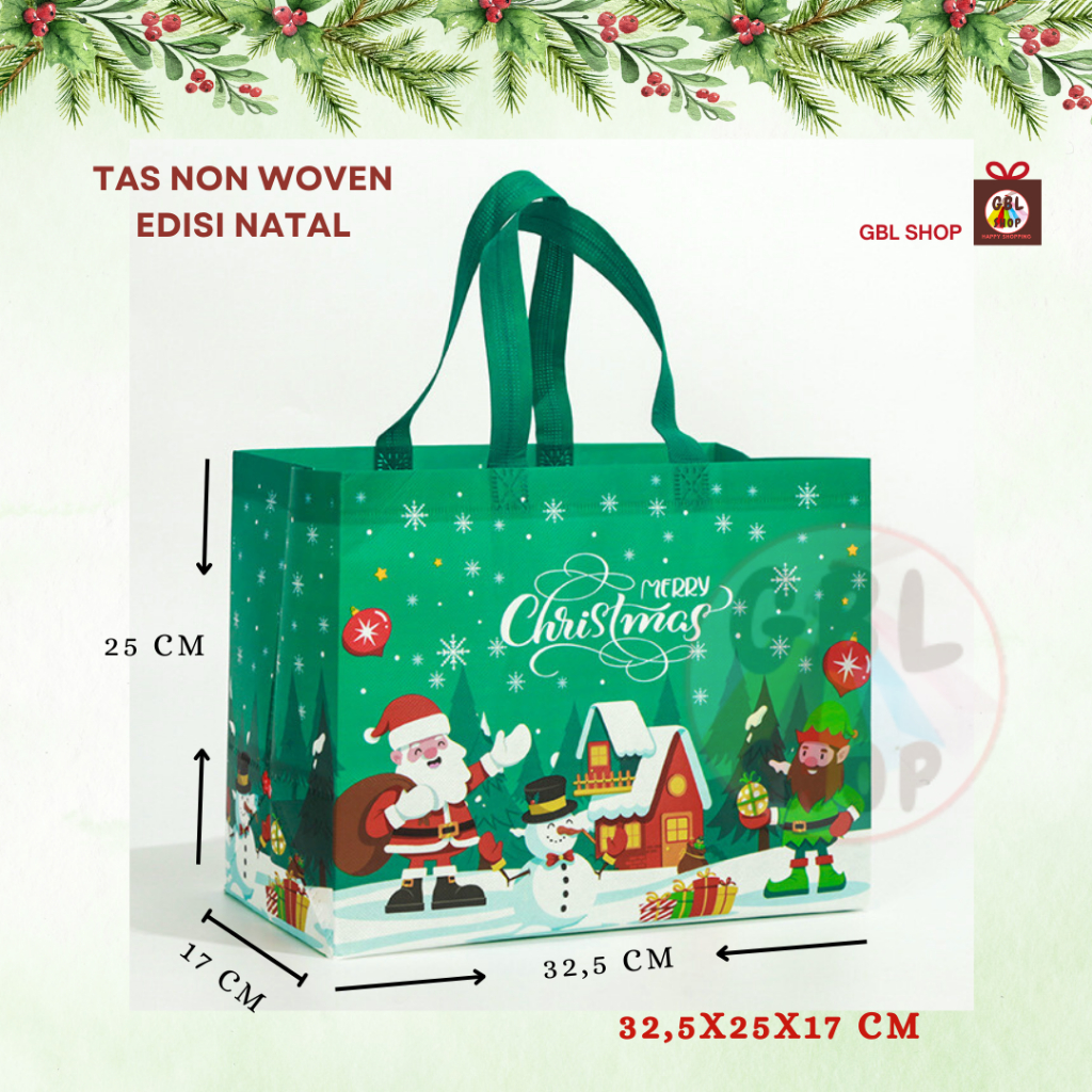 

Tas Kado Natal Tas Hampers Bingkisan Edisi Natal 32,5X25X17 Goodie Bag Christmas ( 5pcs )