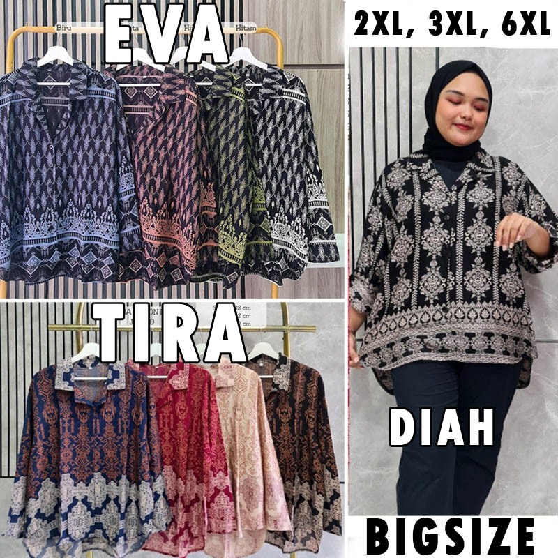 BIGCLO - (COD) Kemeja Kerah Blazer Bigsize Batik Blouse Wanita Jumbo Krabel