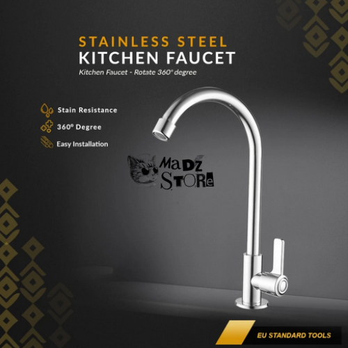 Sink Faucet Kran Keran Leher Angsa Panjang Lengkung Stainles Premium Tahan Karat Kran Air Wastafel C