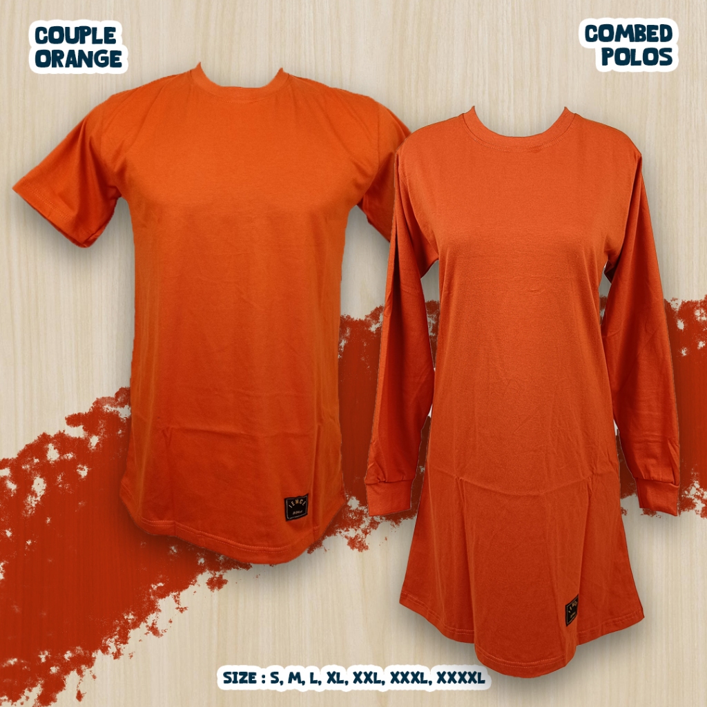 S-XXXL Kaos Polos Orange Oblong Couple Muslimah Seragam Olahraga/Santai/Outbond/Reuni Orange Bata