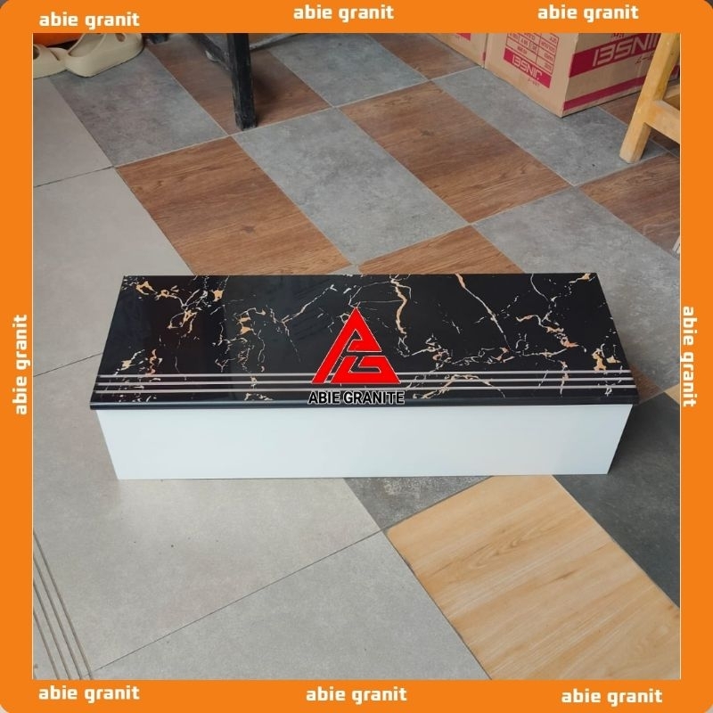 GRANIT TANGGA DOUBEL BEVEL 30X80 DAN 20X80 HITAM CORAK EMAS kombinasi putih
