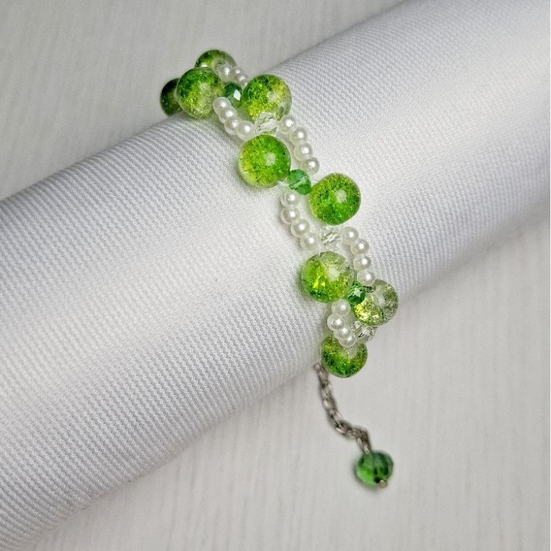 gelang batu kaca pecah manik mutiara wavy series